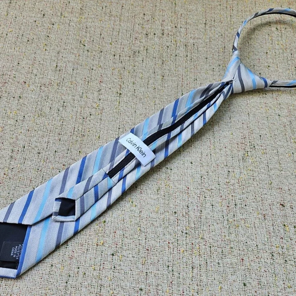 Calvin Klein Kids Boys Tie Pre Tied Zipper Tie Multi Color Striped Necktie Adjus